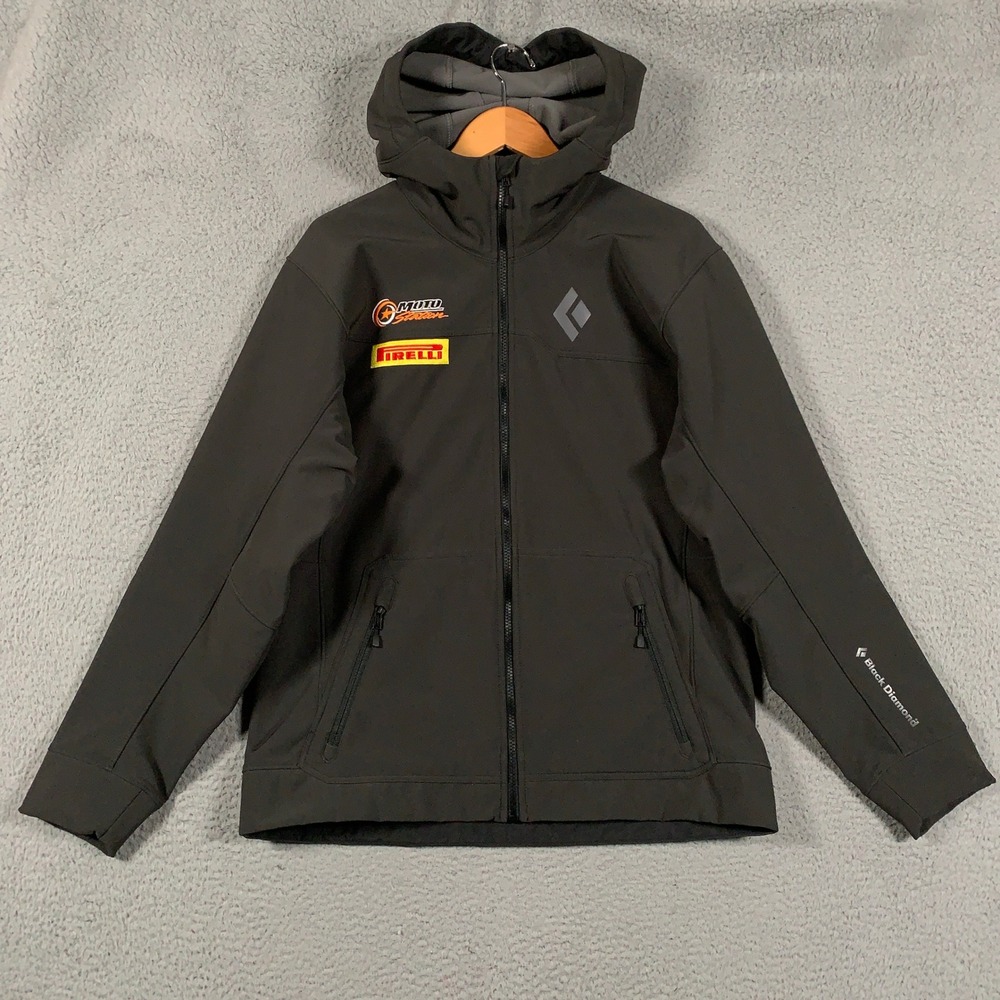 Black Diamond Polartec Softshell Jacket Mens Large Gray Windbloc Pirelli Hooded